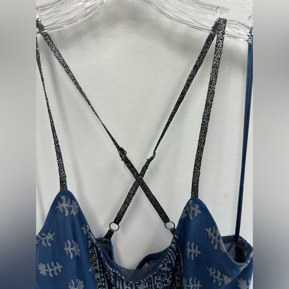 Vintage Free People Spaghetti Strap Cross Back Boho Floral Mini Dress Size XS - Picture 10 of 13